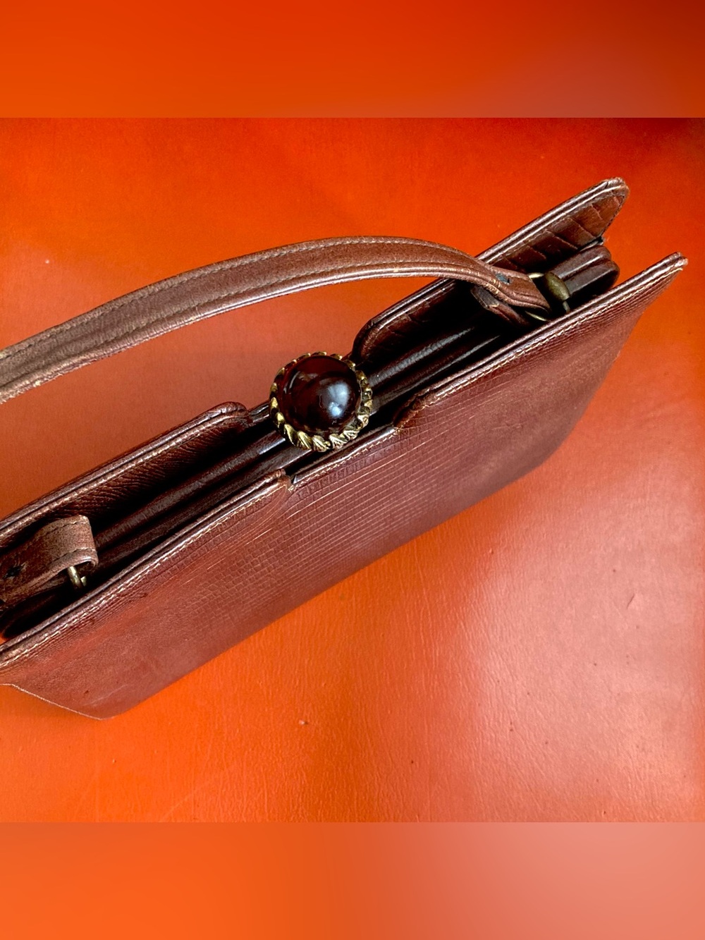 Vintage Lizard Croc Top Handle Lady Purse - Picture 2 of 7